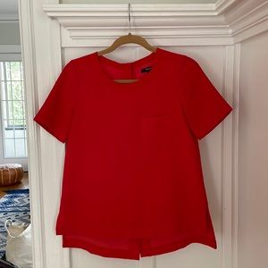 Madewell red, button-back shirt.